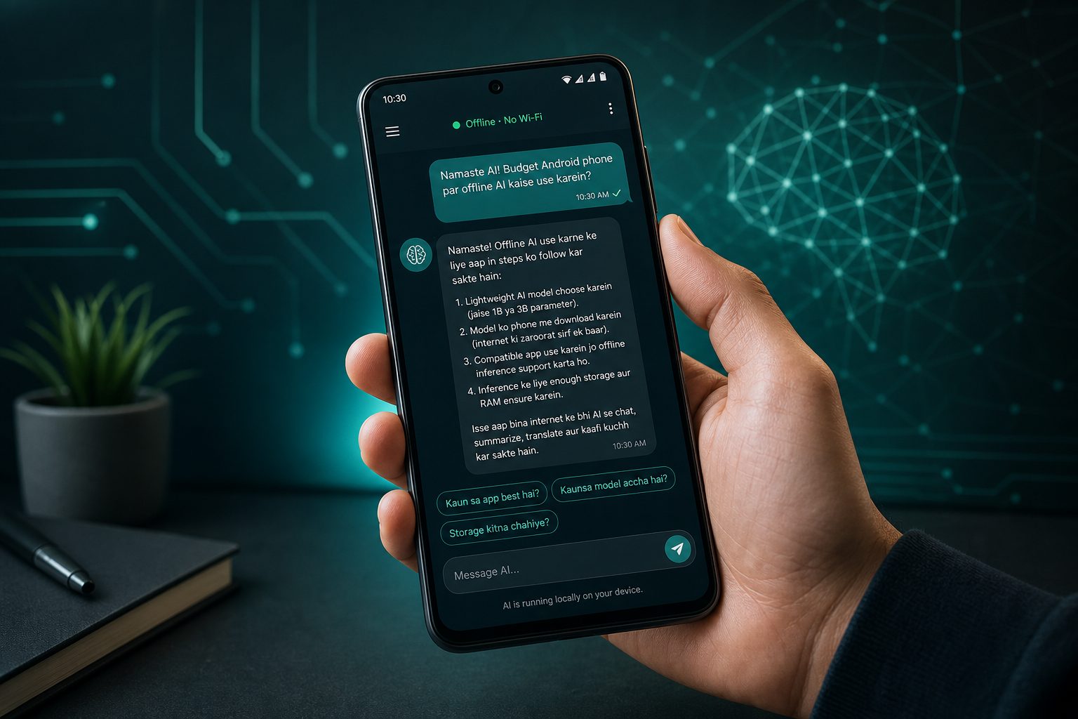 Offline AI apps running on budget Android smartphone without internet 2026 Hindi guide
