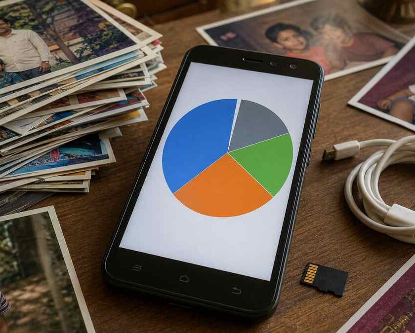 Phone storage full nahi hai phir bhi warning — Android storage pie chart, photos aur microSD card