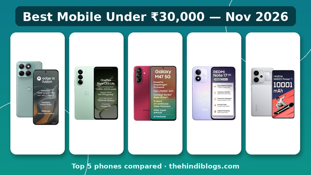 Best mobile under 30000 November 2026 – five phones comparison