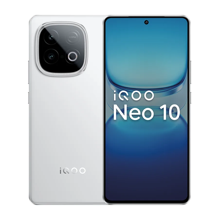 iQOO Neo 10 Alpine White front aur back – best mobile under 50000 performance pick